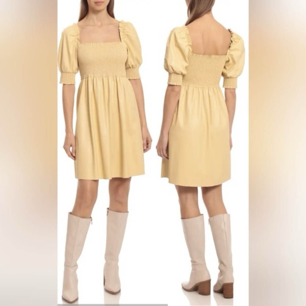 7 For All Mankind Yellow Smocked Puff Sleeve Sundress